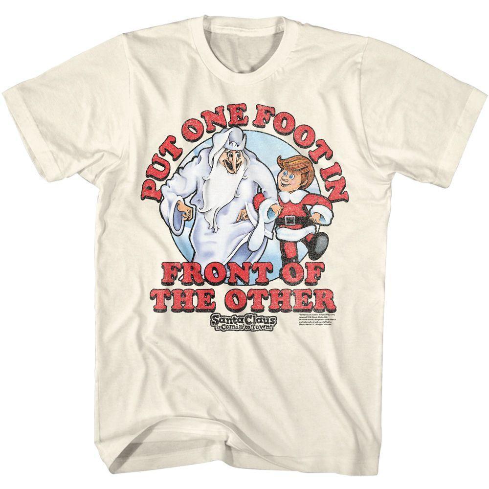 Santa Claus Is Coming To Town One Foot In Front Natural T-Shirt